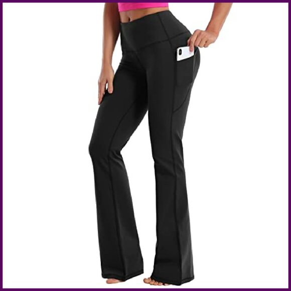 High Waist Bootcut Yoga Pants Tummy Control Flared Pockets Workout - Picture 2 of 8